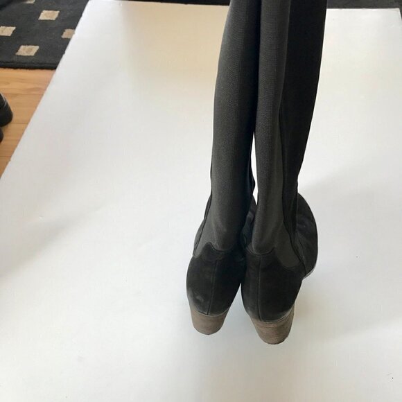 BUENO Black Nubuck Suede Knee-High Stacked Heel Almond Toe Slip-on Elastic EU 39 - Picture 8 of 16